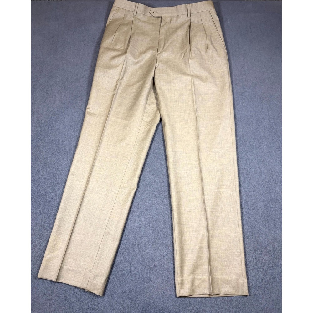 Santorelli Luxury Serge Dress Pants Mens 35 Tan Pleated Straight Formal Business